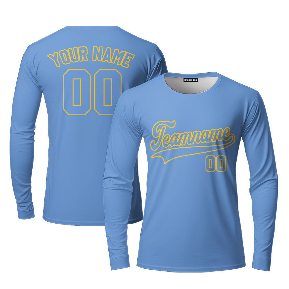 Custom Light Blue - Yellow Custom Long Sleeve T-Shirt For Men & Women