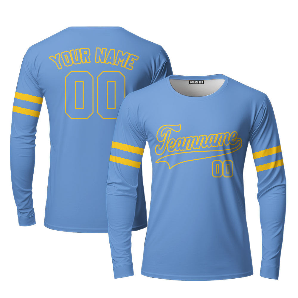 Custom Light Blue - Yellow Custom Long Sleeve T-Shirt For Men & Women