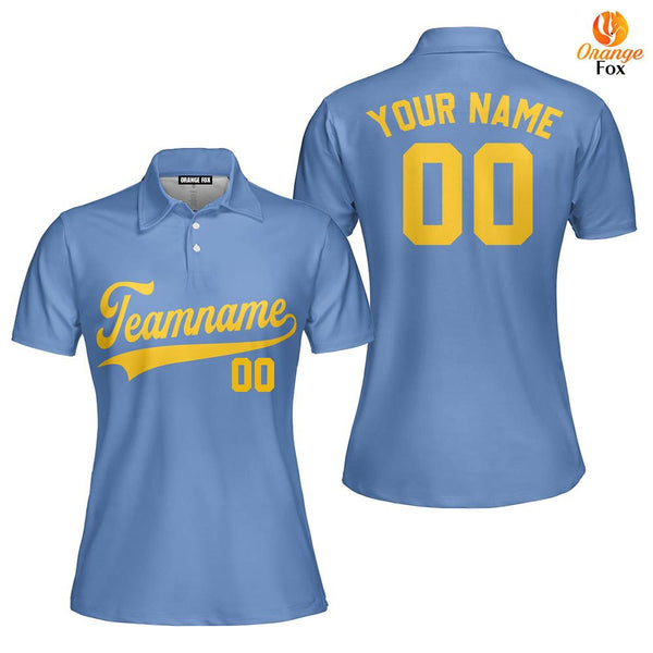 Custom Light Blue Yellow Custom Polo Shirt For Women