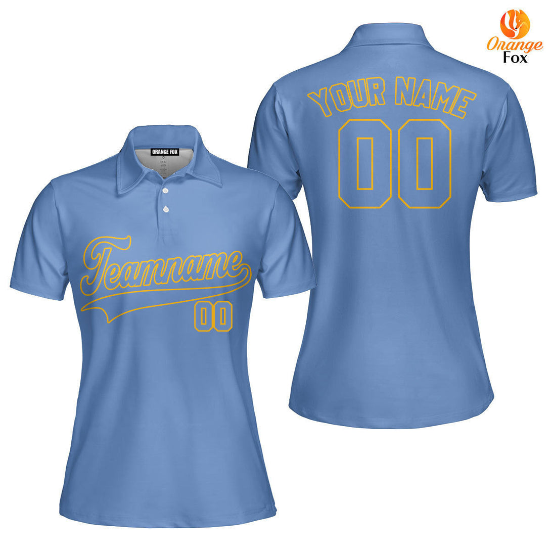 Custom Light Blue - Yellow Custom Polo Shirt For Women