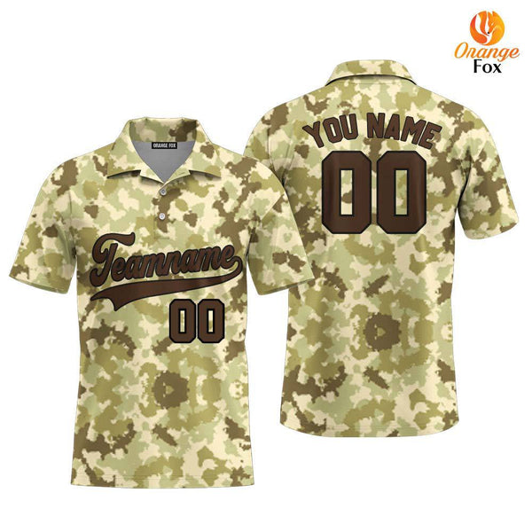 Custom Light Brown Camouflage Brown Black Custom Polo Shirt For Men