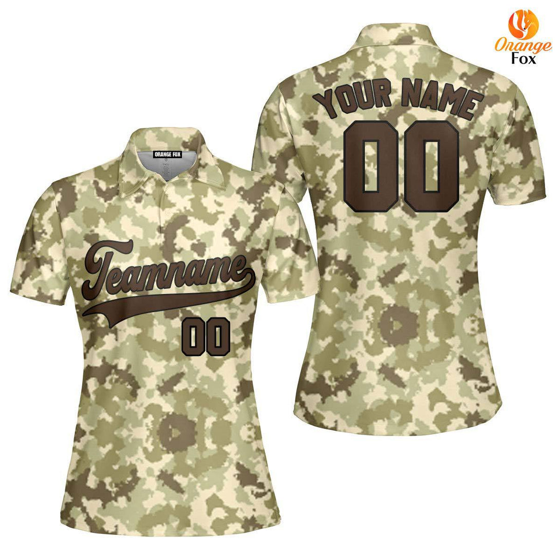 Custom Light Brown Camouflage Brown Black Custom Polo Shirt For Women