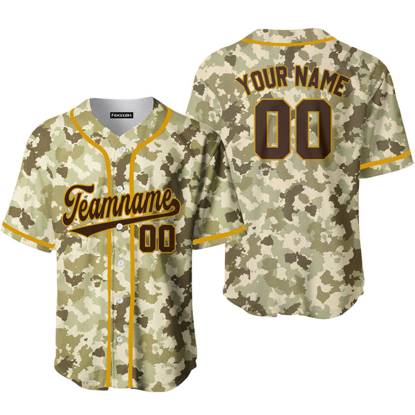 Custom Light Brown Camouflage Brown Yellow Baseball Jerseys For Men & Women