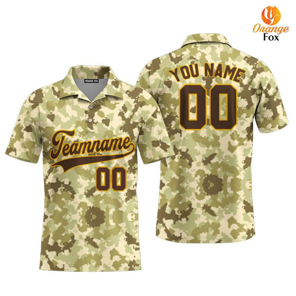 Custom Light Brown Camouflage Brown Yellow Custom Polo Shirt For Men