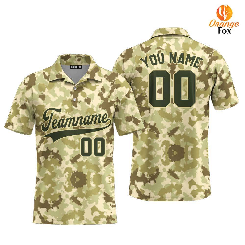 Custom Light Brown Camouflage Olive Cream Custom Polo Shirt For Men