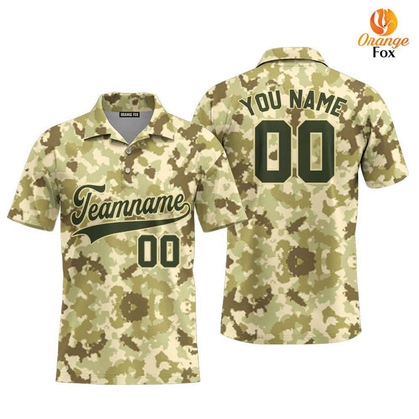 Custom Light Brown Camouflage Olive Cream Custom Polo Shirt For Men