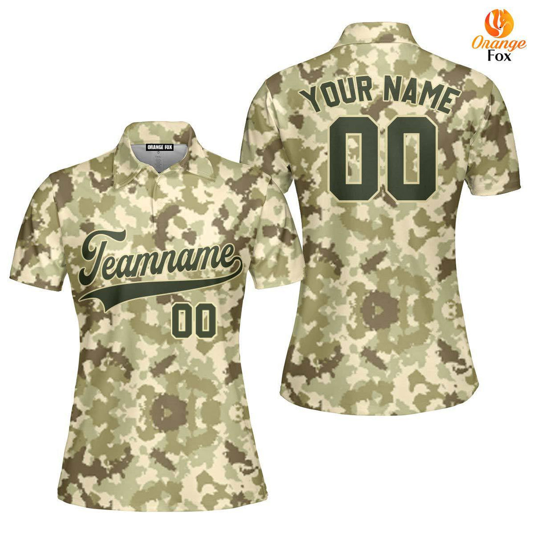 Custom Light Brown Camouflage Olive Cream Custom Polo Shirt For Women