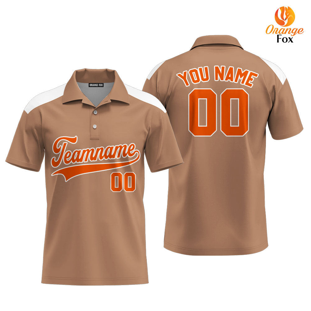 Custom Light Brown White Raglan Orange Custom Polo Shirt For Men