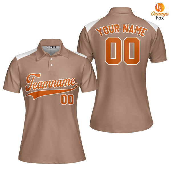 Custom Light Brown White Raglan Orange Custom Polo Shirt For Women