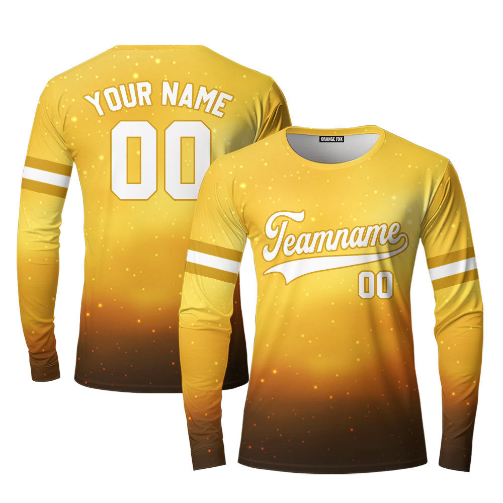 Custom Light Gold Galaxy Pattern White Gold Custom Long Sleeve T-Shirt For Men & Women