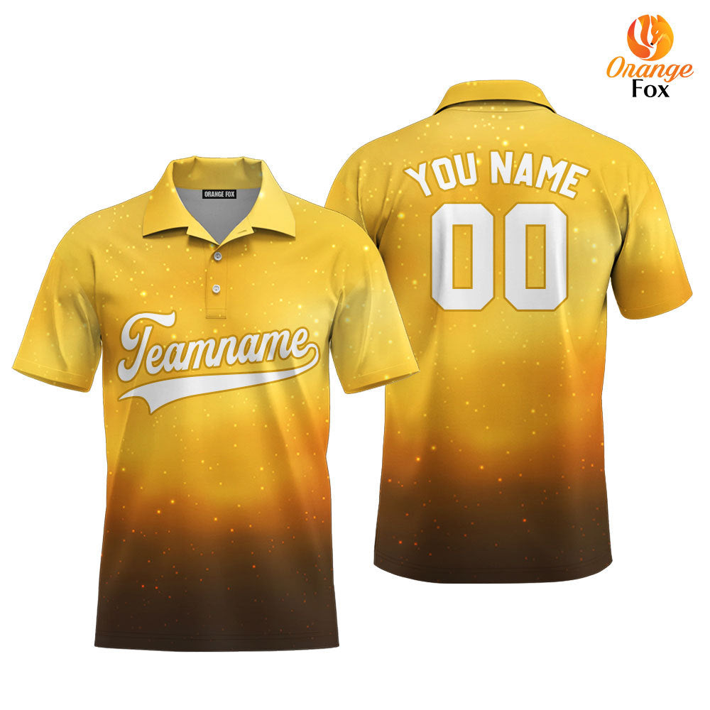 Custom Light Gold Galaxy Pattern White Gold Custom Polo Shirt For Men