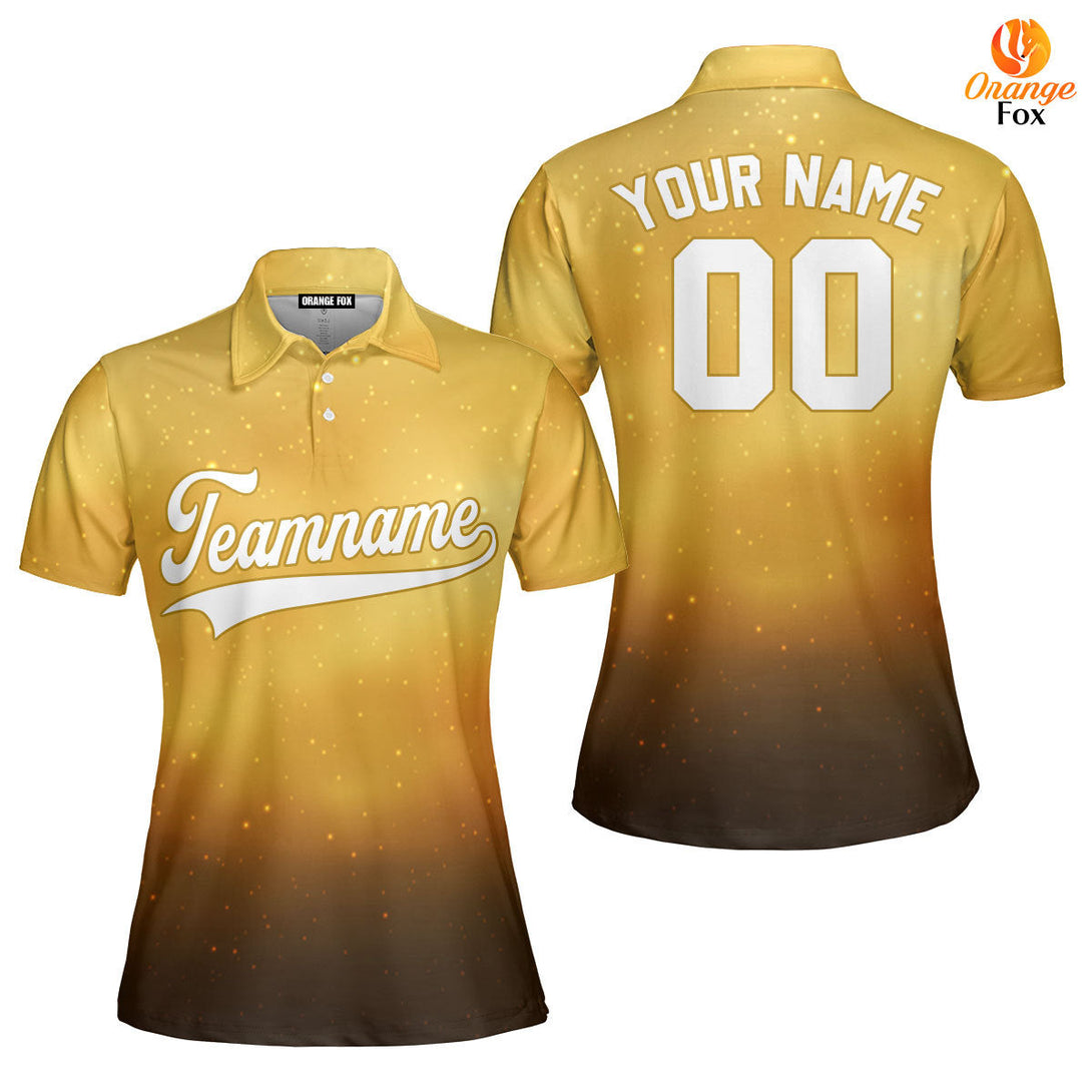 Custom Light Gold Galaxy Pattern White Gold Custom Polo Shirt For Women