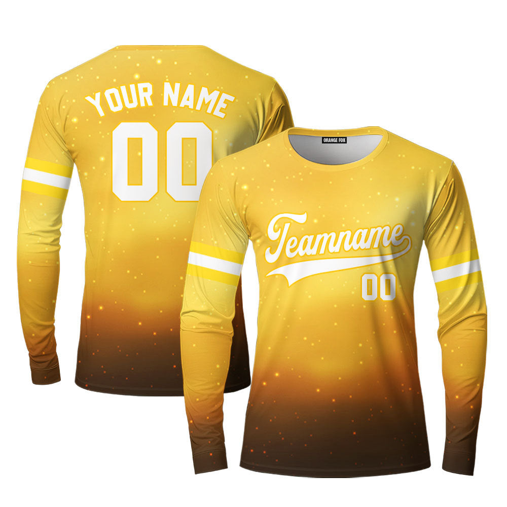 Custom Light Gold Galaxy Pattern White Yellow Custom Long Sleeve T-Shirt For Men & Women