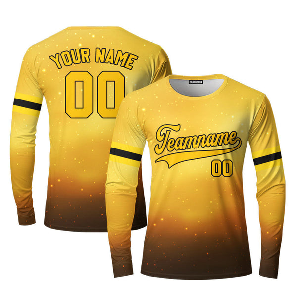 Custom Light Gold Galaxy Pattern Yellow Black Custom Long Sleeve T-Shirt For Men & Women