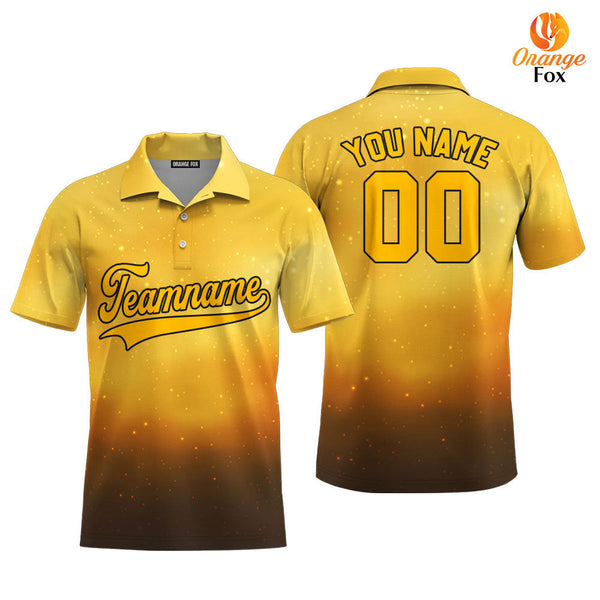 Custom Light Gold Galaxy Pattern Yellow Black Custom Polo Shirt For Men