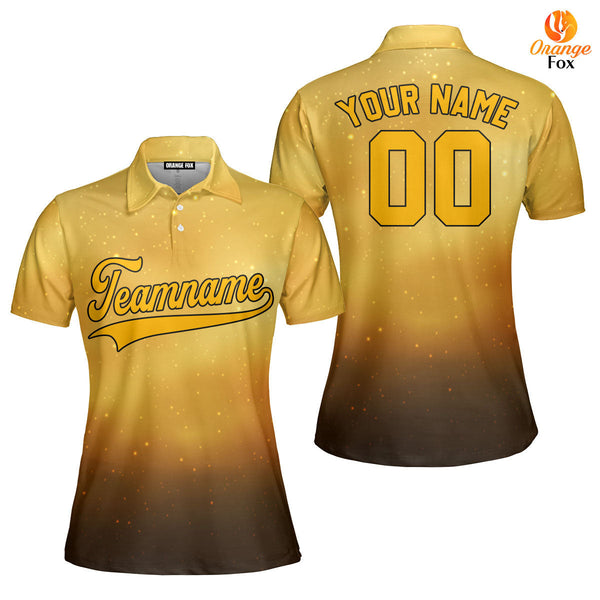 Custom Light Gold Galaxy Pattern Yellow Black Custom Polo Shirt For Women