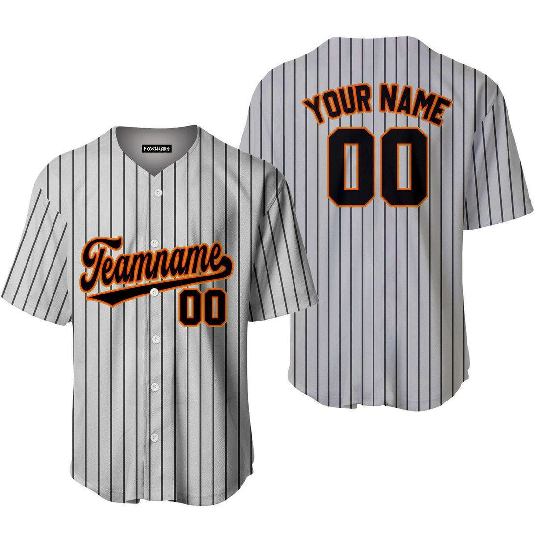 Custom Light Grey Navy Blue Pinstripe Orange Baseball Jerseys For Men & Women