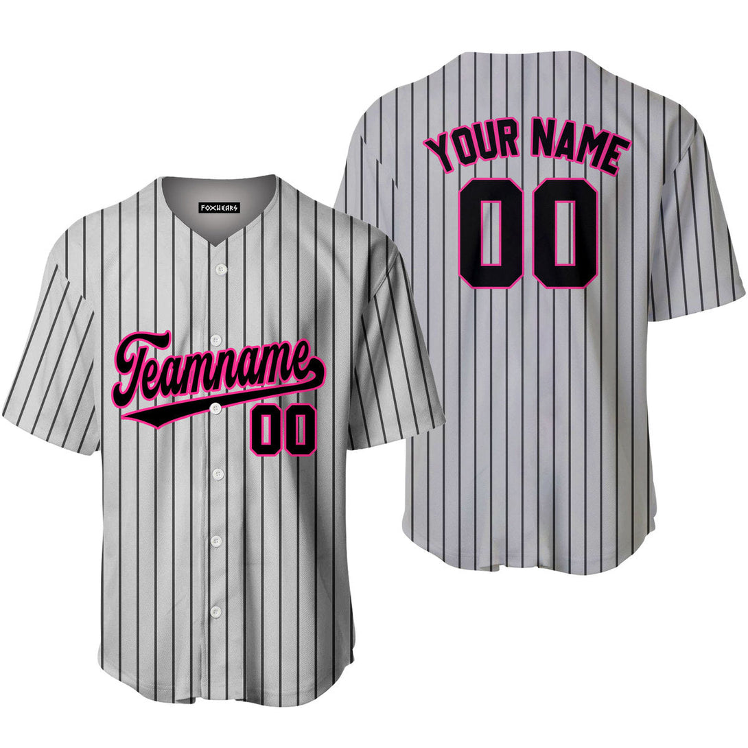 Custom Light Grey Navy Blue Pinstripe Pink Baseball Jerseys For Men & Women