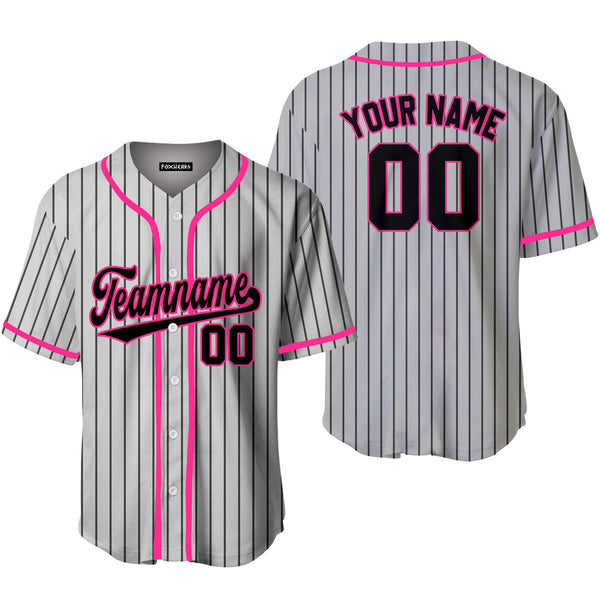 Custom Light Grey Navy Blue Pinstripe Pink Baseball Jerseys For Men & Women