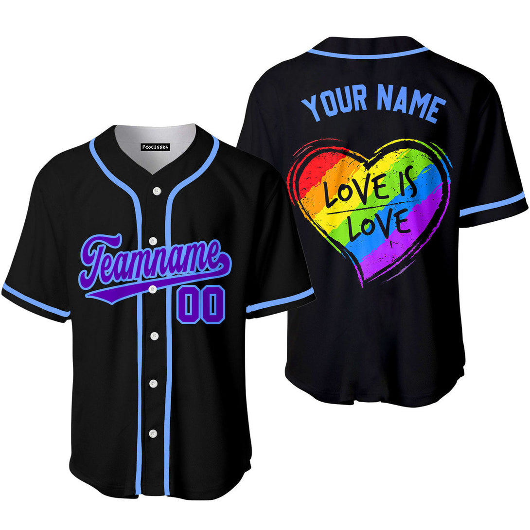 Custom Love Is Love LGBT Rainbow Heart Pride Purple Light Blue Baseball Jerseys For Men & Women