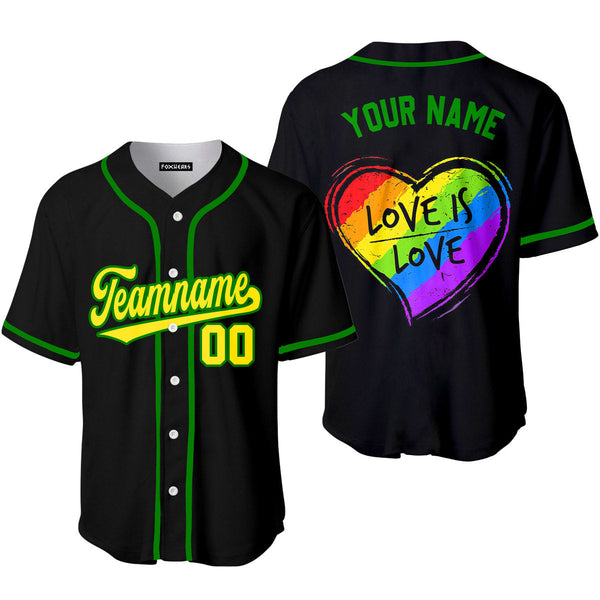 Custom Love Is Love LGBT Rainbow Heart Pride Yellow Green Baseball Jerseys For Men & Women