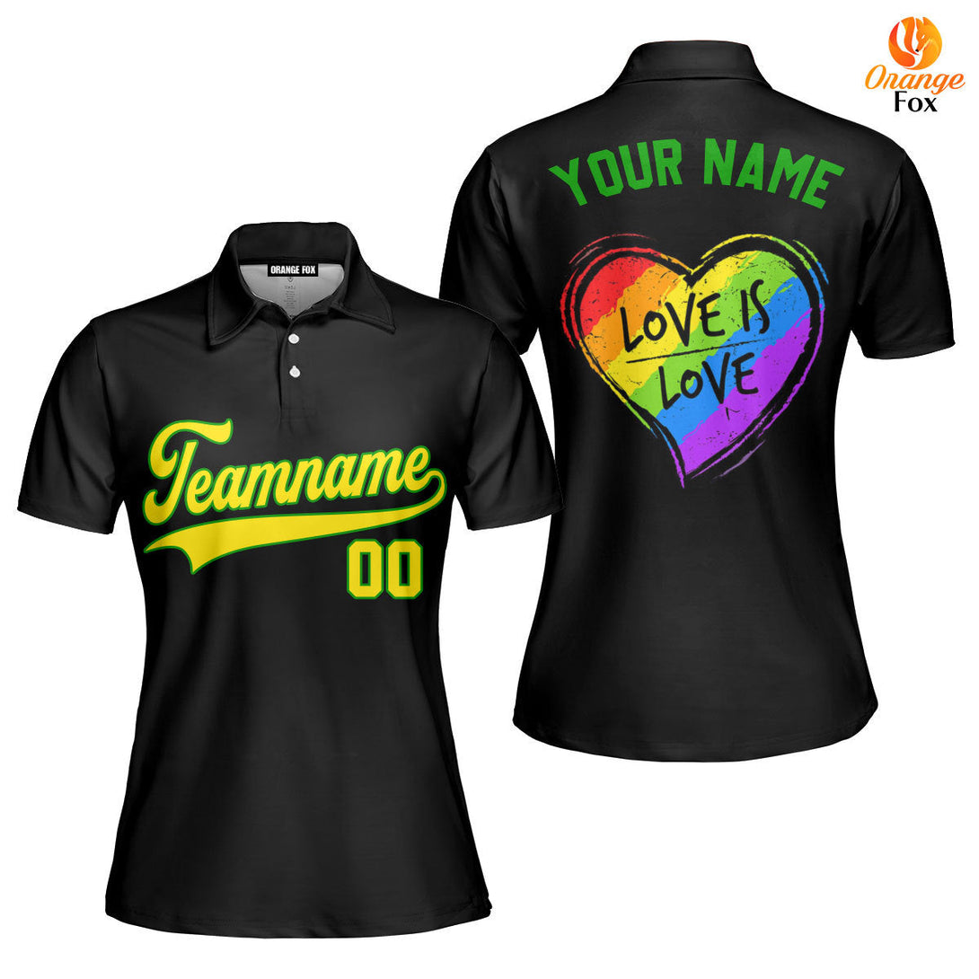 Custom Love Is Love Rainbow Heart Pride Yellow Green Custom Polo Shirt For Women