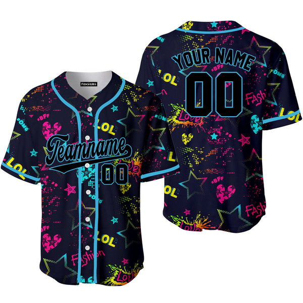 Custom Love Neon Style Pattern Black Blue Custom Baseball Jerseys For Men & Women