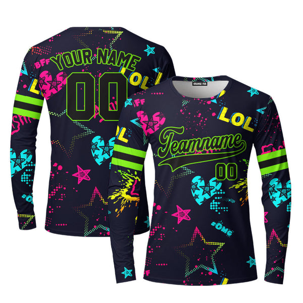 Custom Love Neon Style Pattern Black Blue Custom Long Sleeve T-Shirt For Men & Women