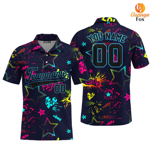 Custom Love Neon Style Pattern Black Blue Custom Polo Shirt For Men