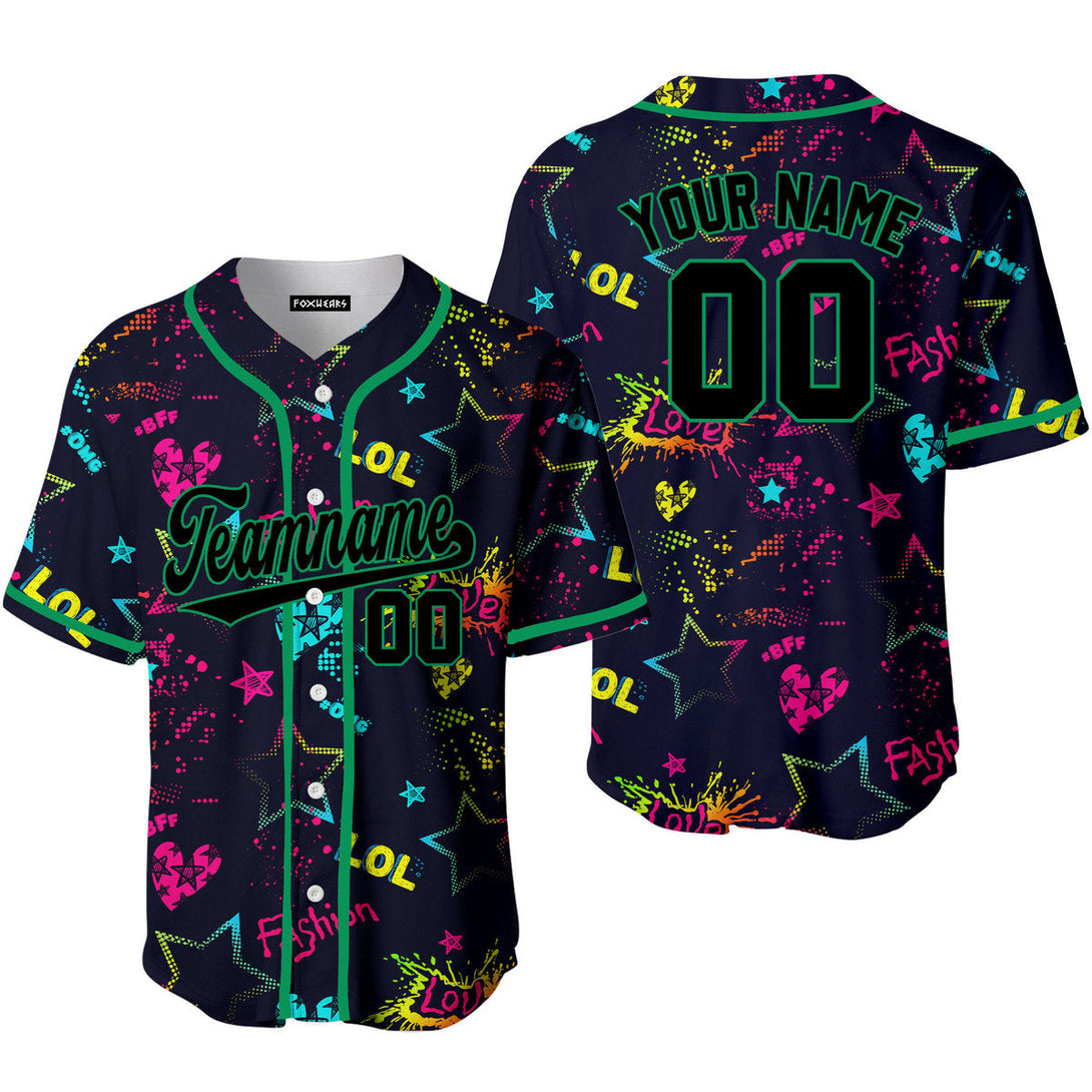 Custom Love Neon Style Pattern Black Green Custom Baseball Jerseys For Men & Women