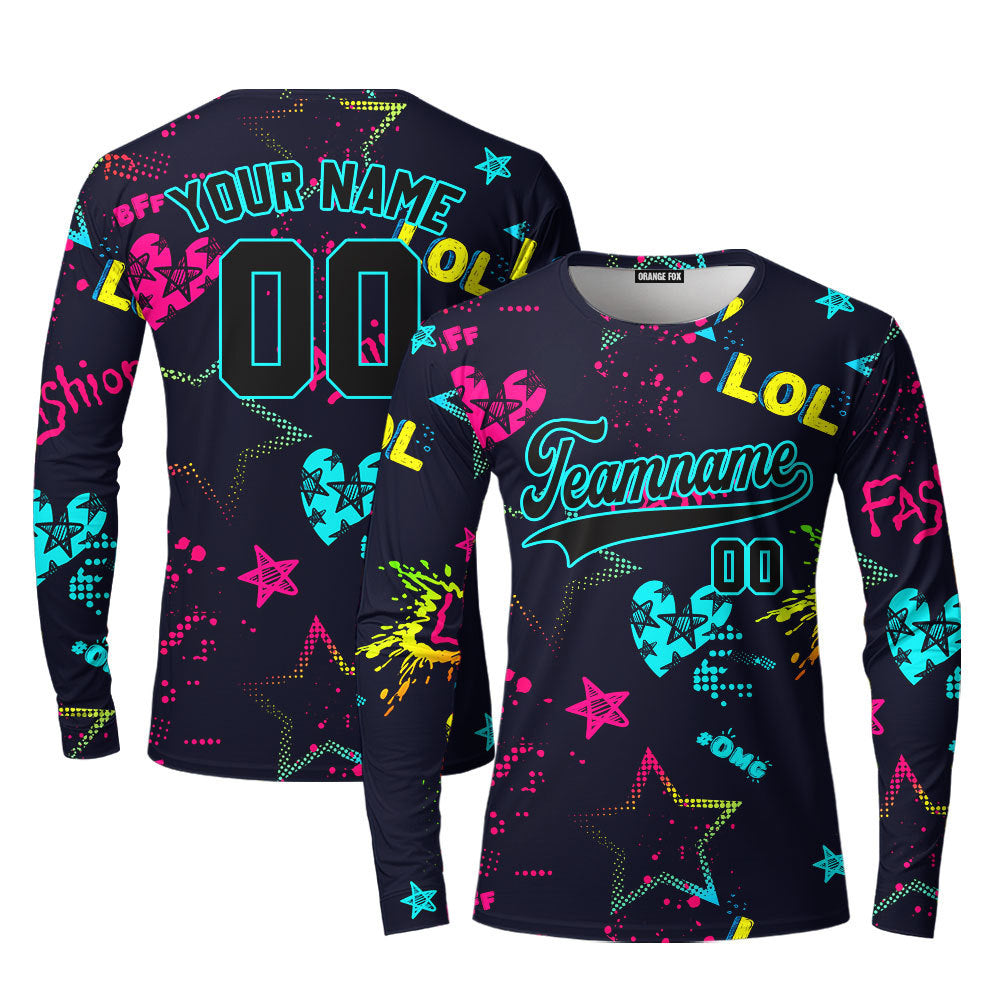 Custom Love Neon Style Pattern Black Green Custom Long Sleeve T-Shirt For Men & Women