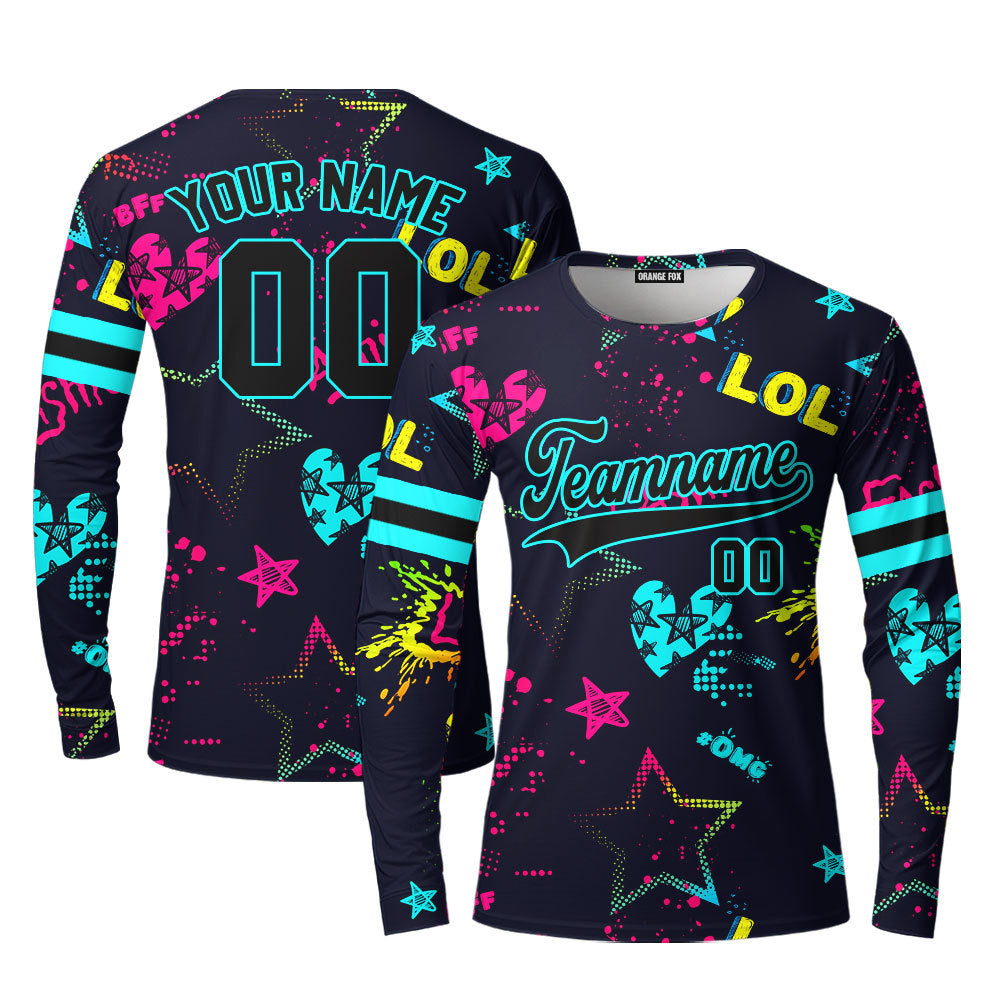 Custom Love Neon Style Pattern Black Green Custom Long Sleeve T-Shirt For Men & Women