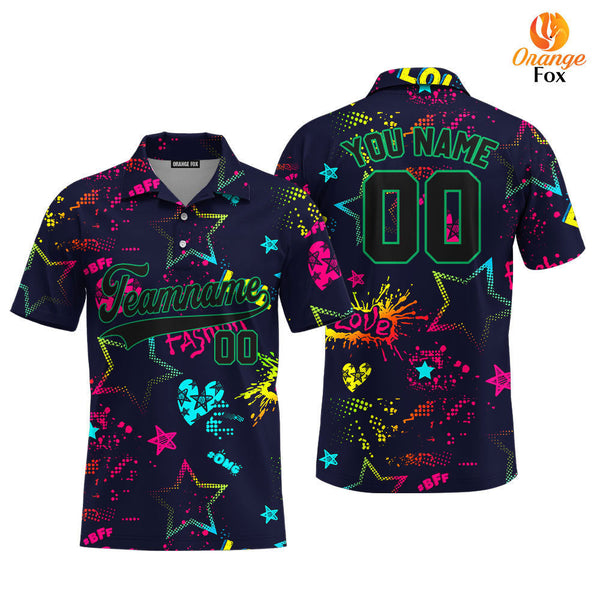 Custom Love Neon Style Pattern Black Green Custom Polo Shirt For Men