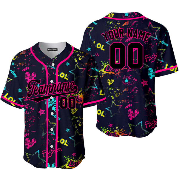 Custom Love Neon Style Pattern Black Pinky Custom Baseball Jerseys For Men & Women