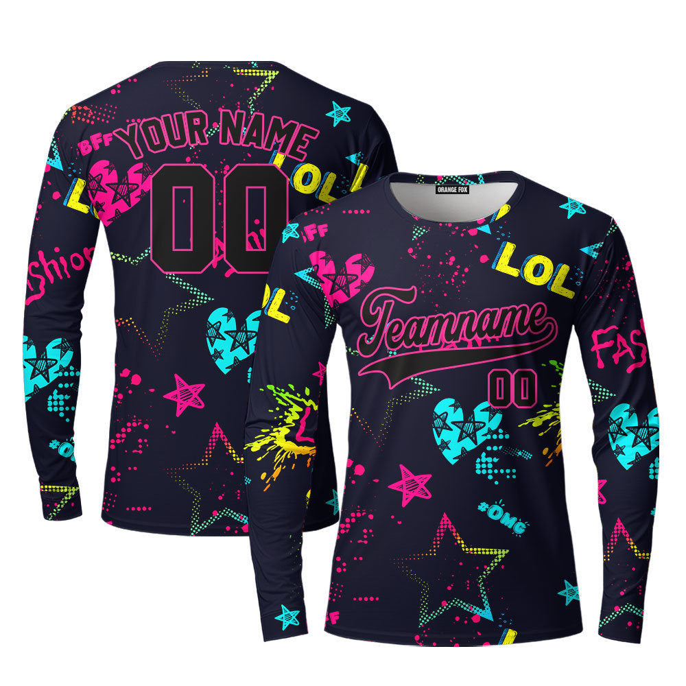 Custom Love Neon Style Pattern Black Pinky Custom Long Sleeve T-Shirt For Men & Women