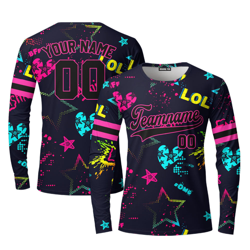 Custom Love Neon Style Pattern Black Pinky Custom Long Sleeve T-Shirt For Men & Women