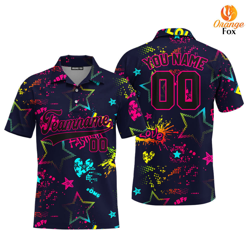 Custom Love Neon Style Pattern Black Pinky Custom Polo Shirt For Men