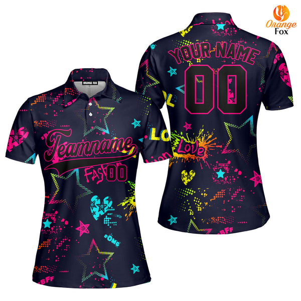 Custom Love Neon Style Pattern Black Pinky Custom Polo Shirt For Women