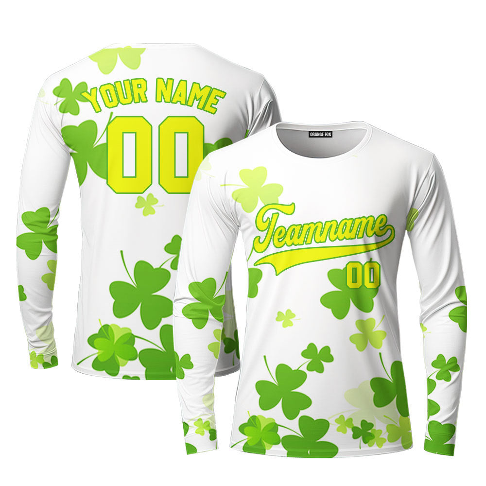 Custom Lucky Green Gold Shamrock Patrick Custom Long Sleeve T-Shirt For Men & Women