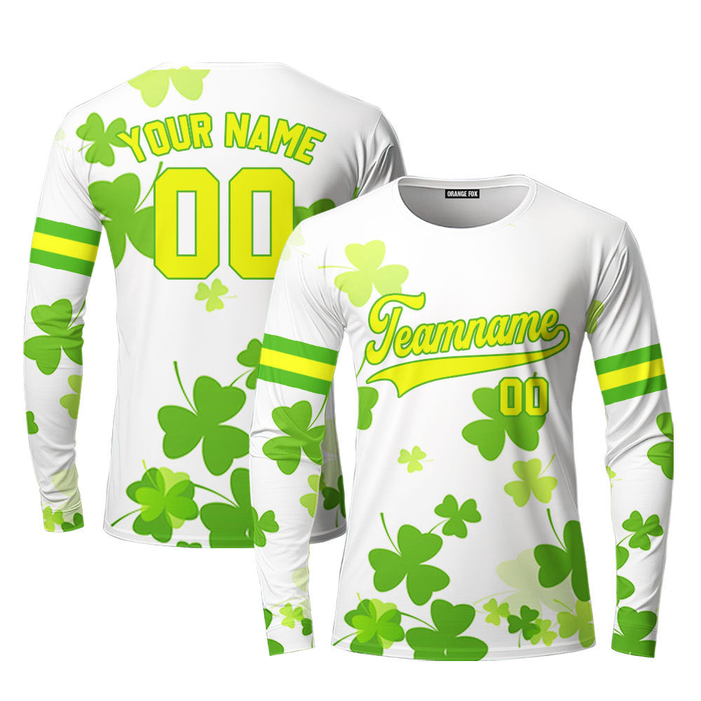 Custom Lucky Green Gold Shamrock Patrick Custom Long Sleeve T-Shirt For Men & Women