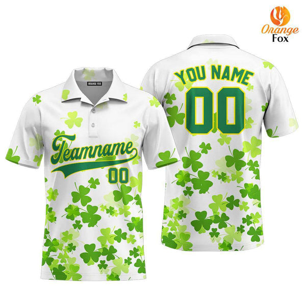 Custom Lucky Green Gold Shamrock Patrick Custom Polo Shirt For Men