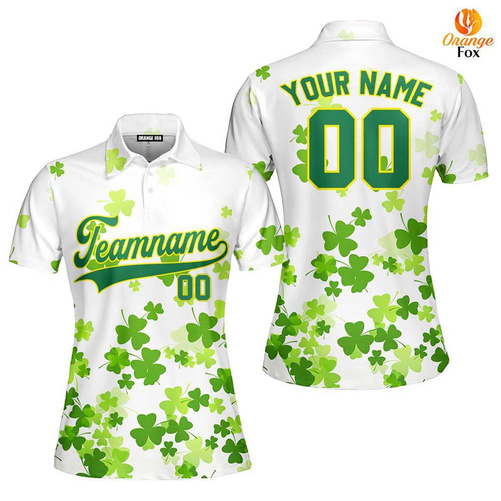 Custom Lucky Green Gold Shamrock Patrick Custom Polo Shirt For Women