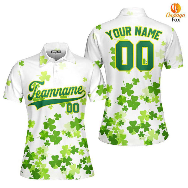 Custom Lucky Green Gold Shamrock Patrick Custom Polo Shirt For Women