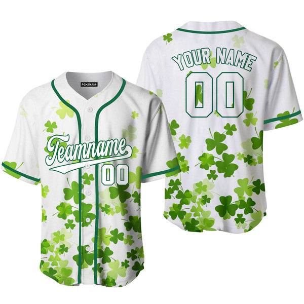 Custom Lucky White Green Shamrock Patrick Baseball Jerseys For Men & Women