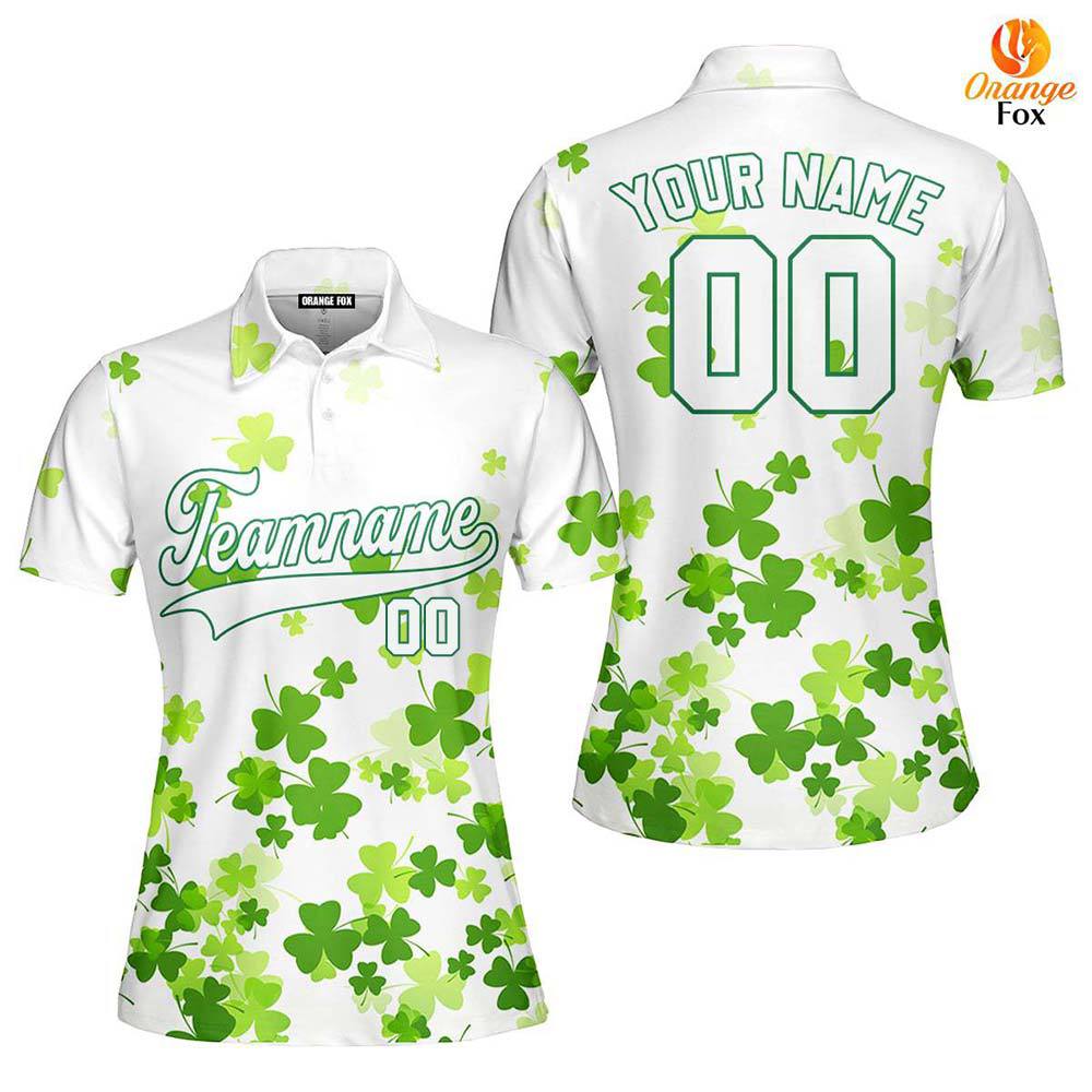 Custom Lucky White Green Shamrock Patrick Custom Polo Shirt For Women