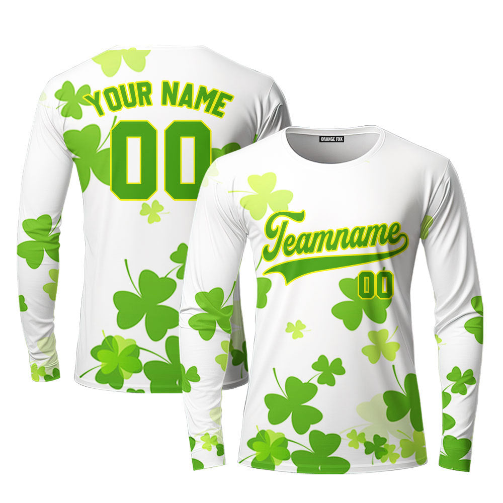 Custom Lucky Yellow Green Shamrock Patrick Custom Long Sleeve T-Shirt For Men & Women