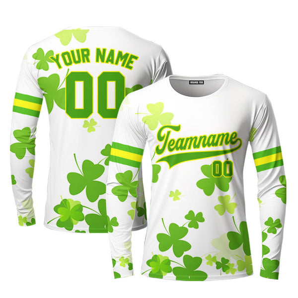 Custom Lucky Yellow Green Shamrock Patrick Custom Long Sleeve T-Shirt For Men & Women