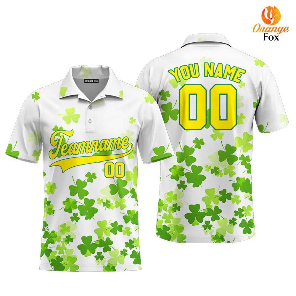 Custom Lucky Yellow Green Shamrock Patrick Custom Polo Shirt For Men