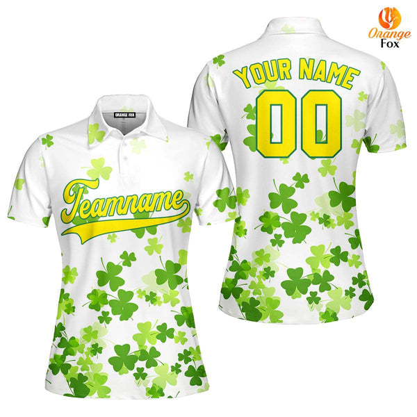 Custom Lucky Yellow Green Shamrock Patrick Custom Polo Shirt For Women