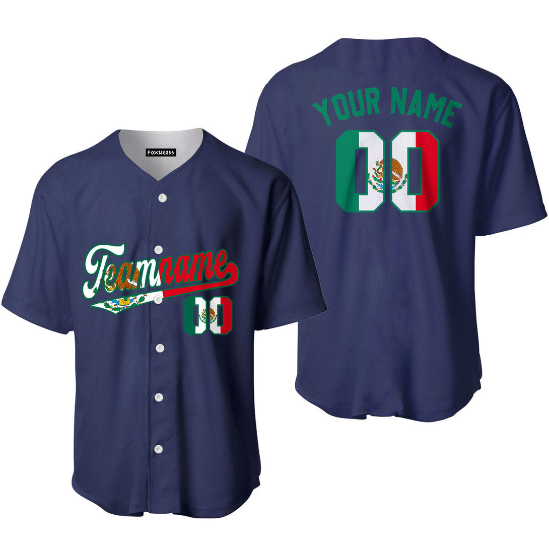 Custom Mexican Flag Navy Custom Baseball Jerseys For Men & Women